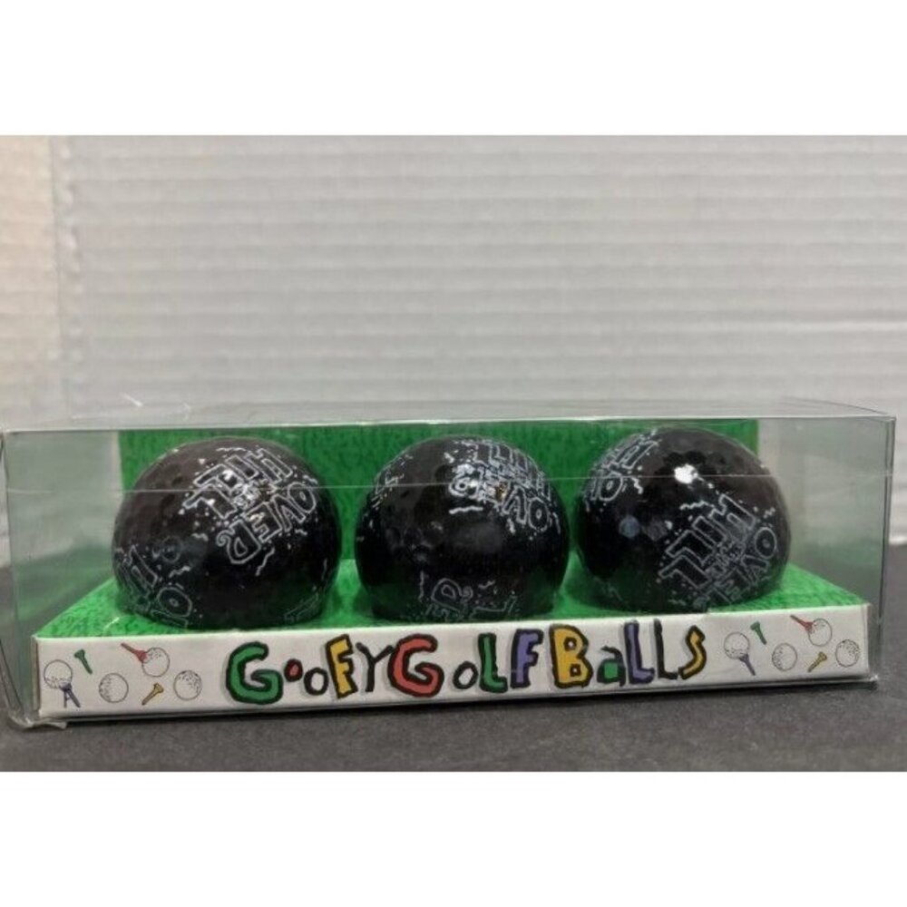 Over The‎ Hill Goofy Golf Balls NeW 3 Spell out Black Golfing Gag Birthday Gift
